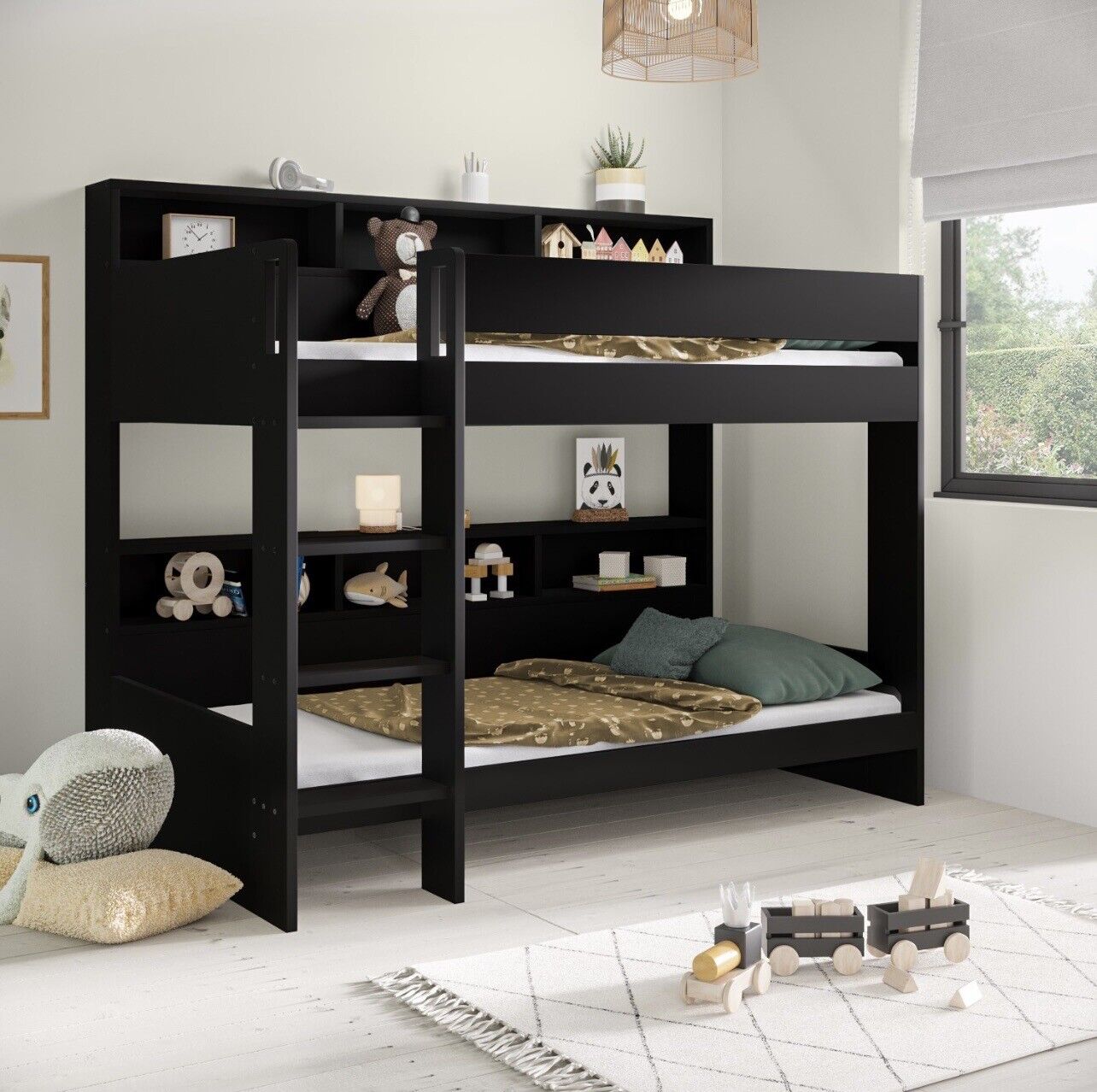 Black bunk bed with stairs new arrivals