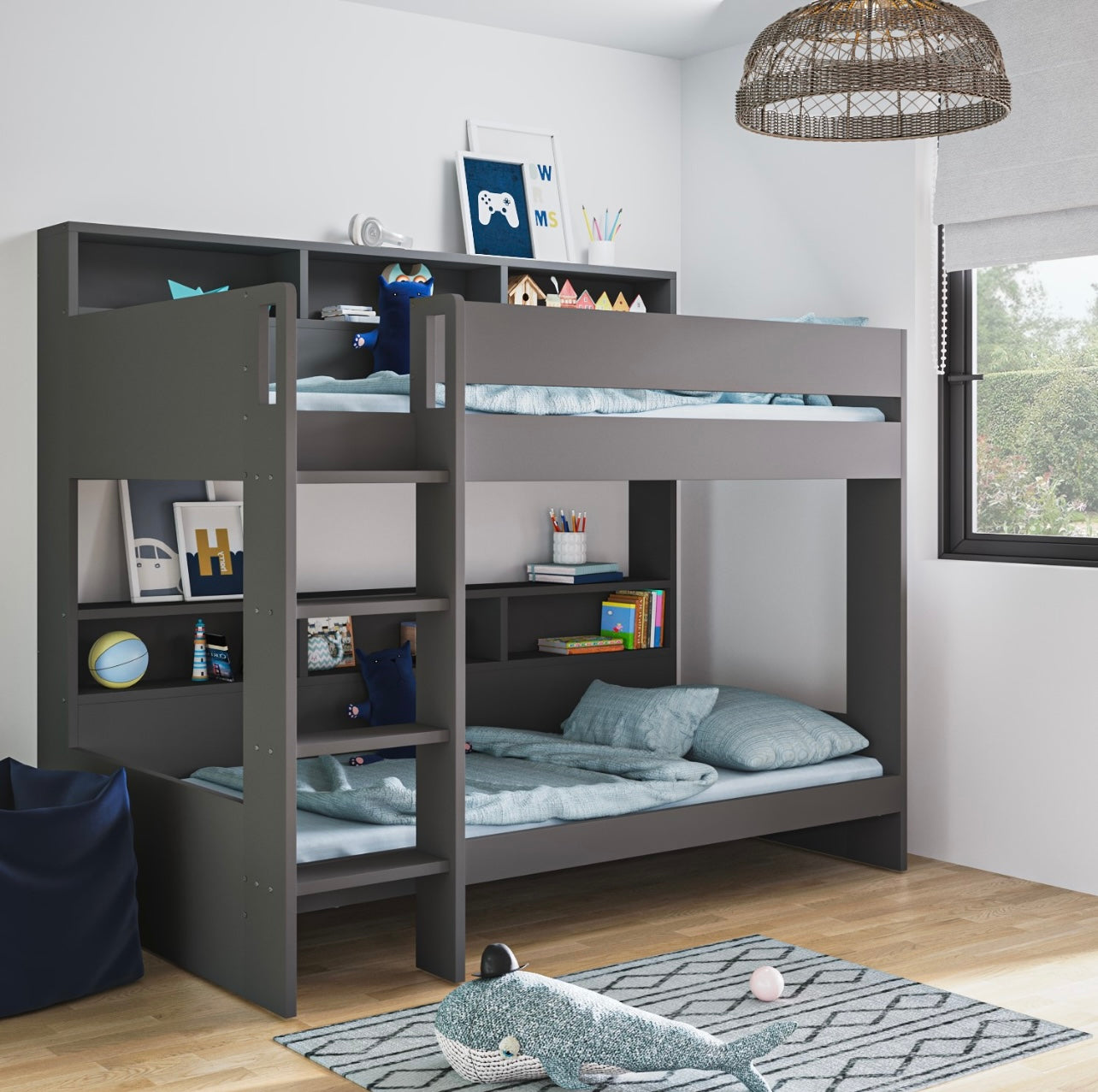 Kids Bunk Bed with Built in Stairs and Shelving