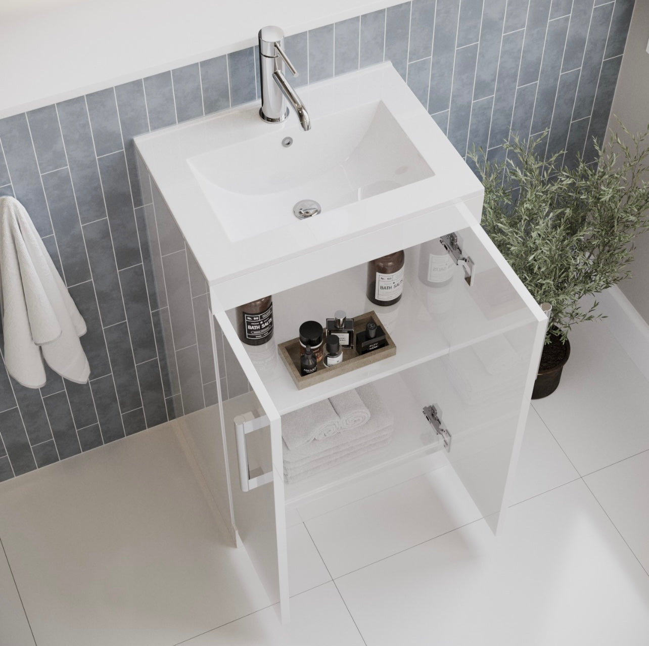 White Vanity Unit with Basin and Handles