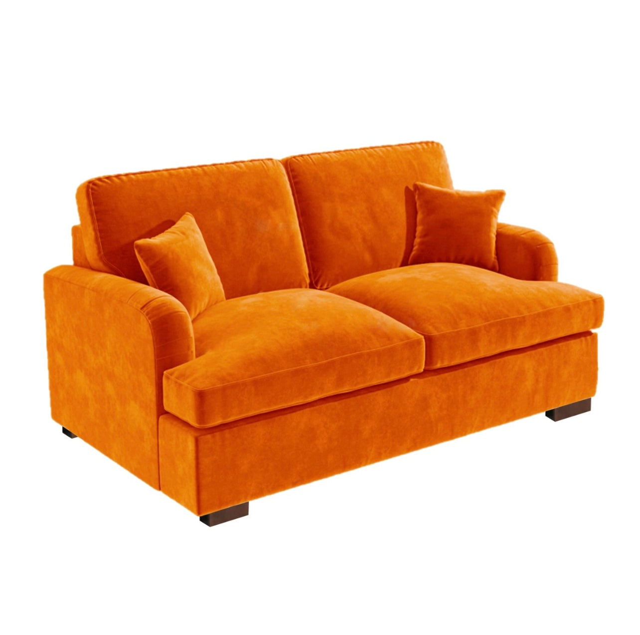Orange Sofa Bed 2 Seater in Velvet with Cushions