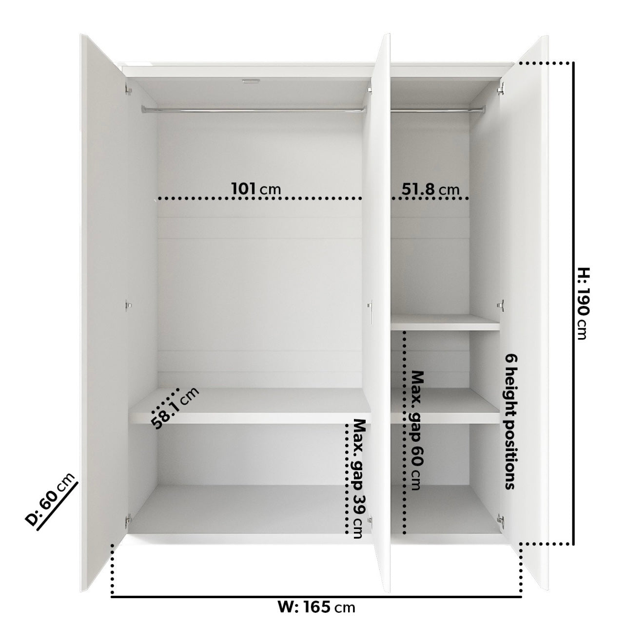 Triple Wardrobe with Adjustable Shelves