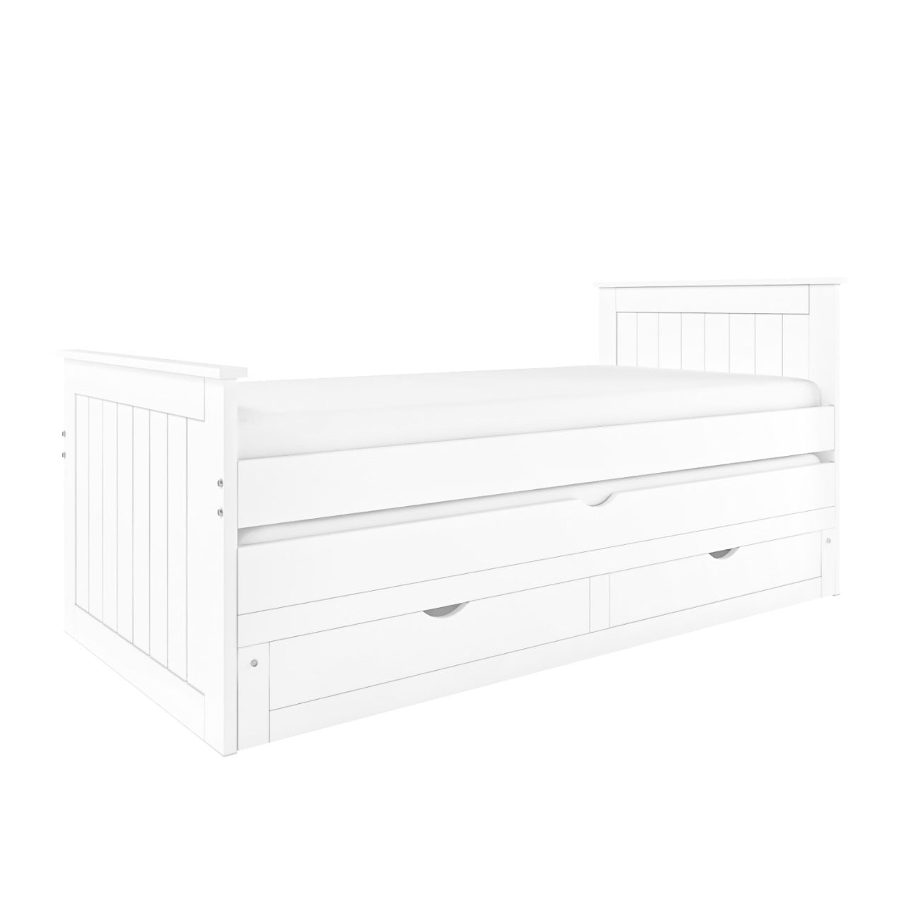 Guest Bed in White with Pull Out Trundle and Drawers