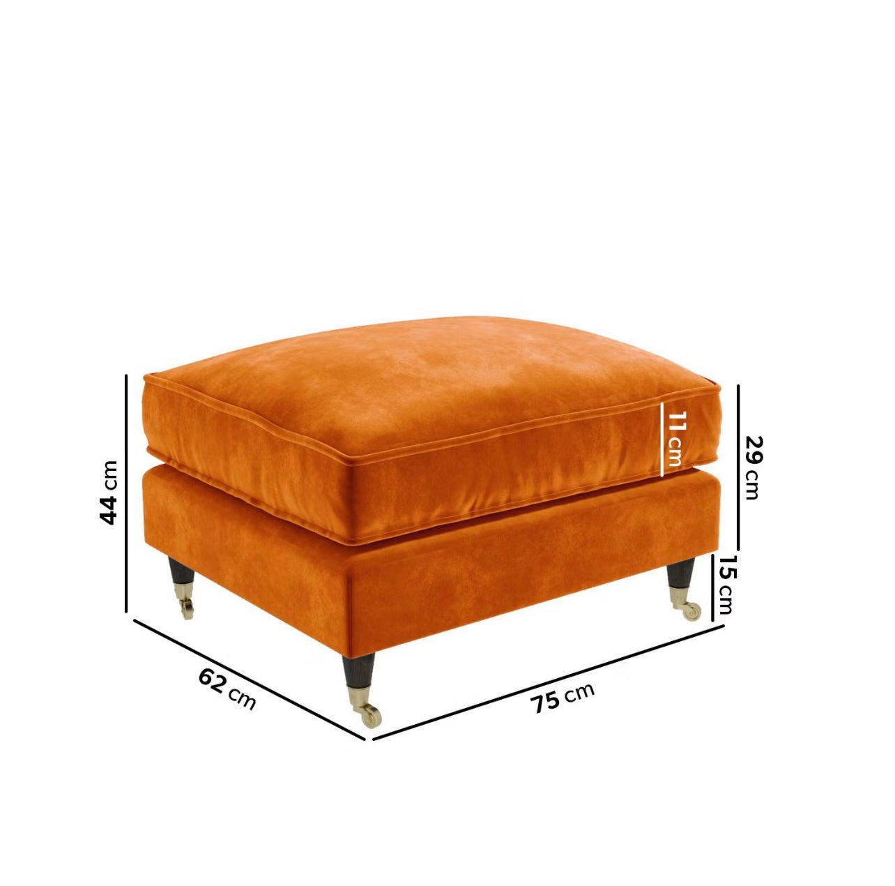 Velvet Footstool Upholstered in Orange