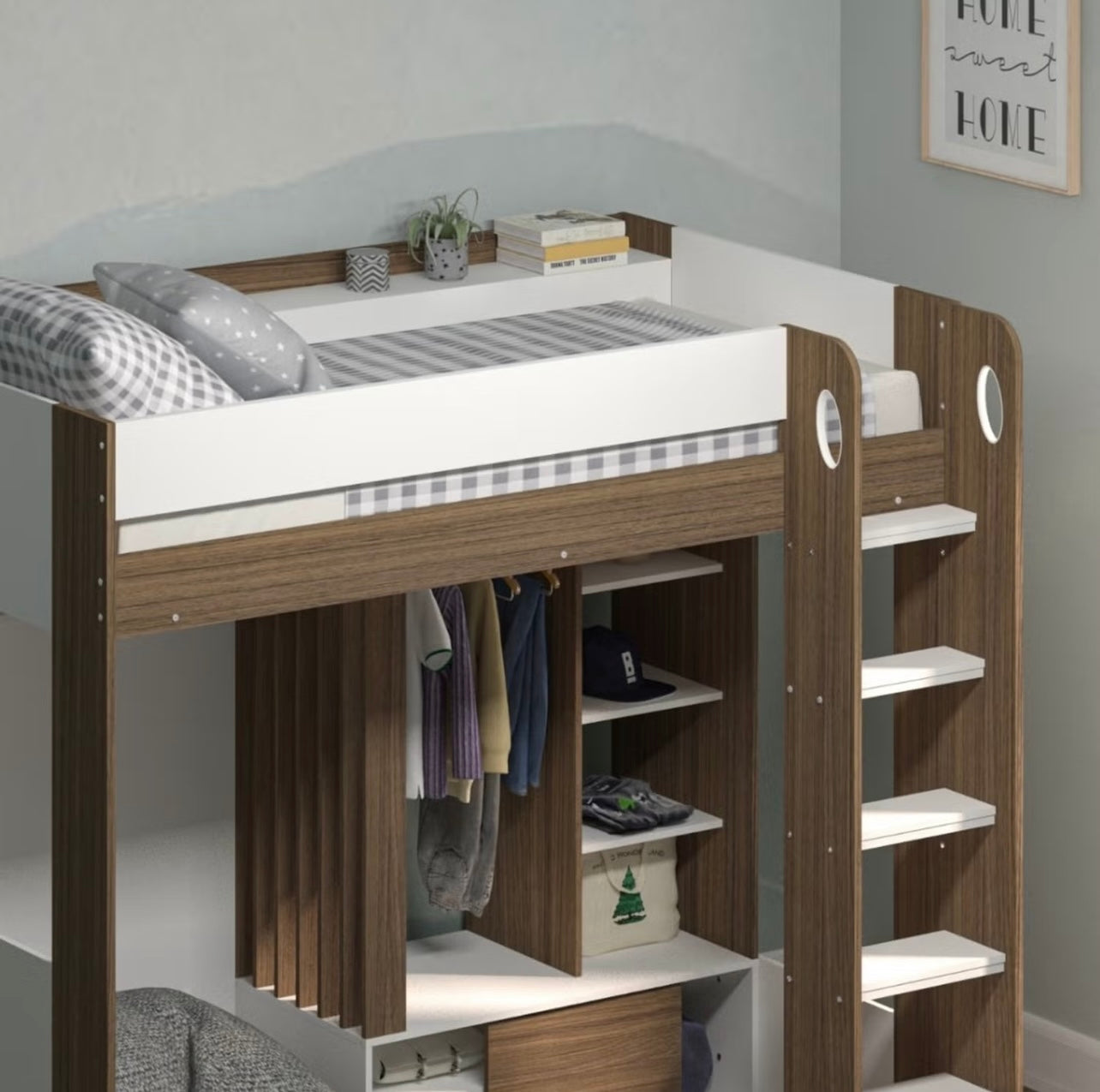 Kids High Sleeper Bed with Wardrobe and Storage