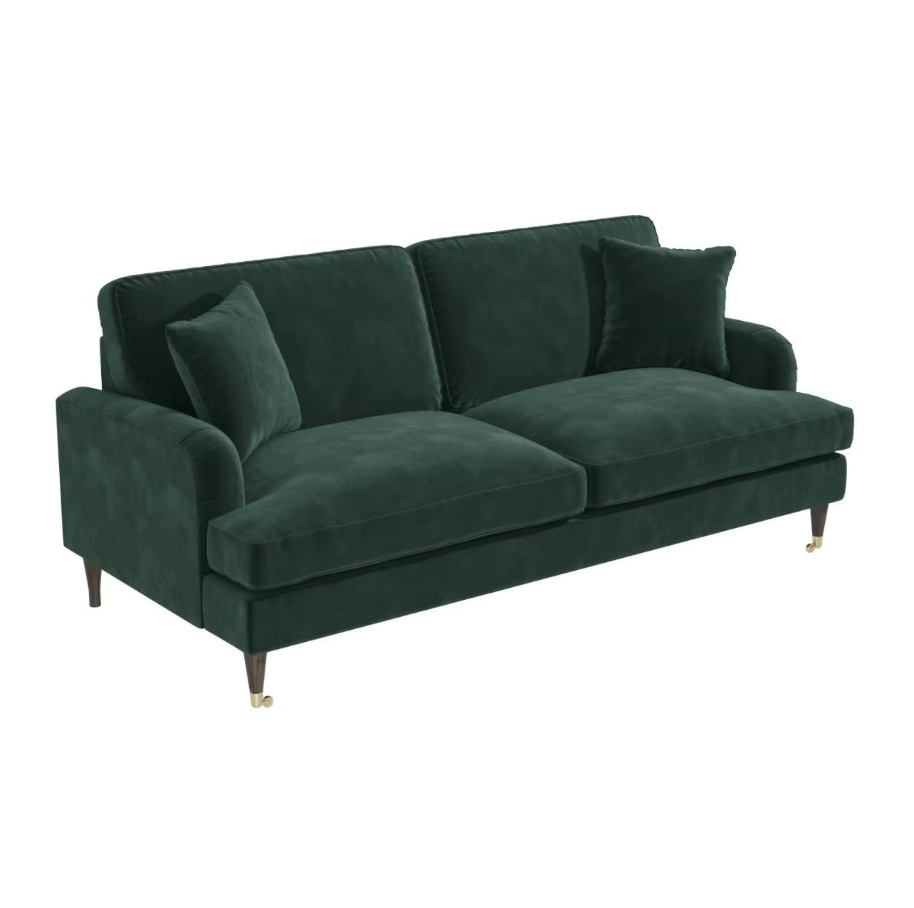 Velvet Sofa 3 Seater in Green with Cushions