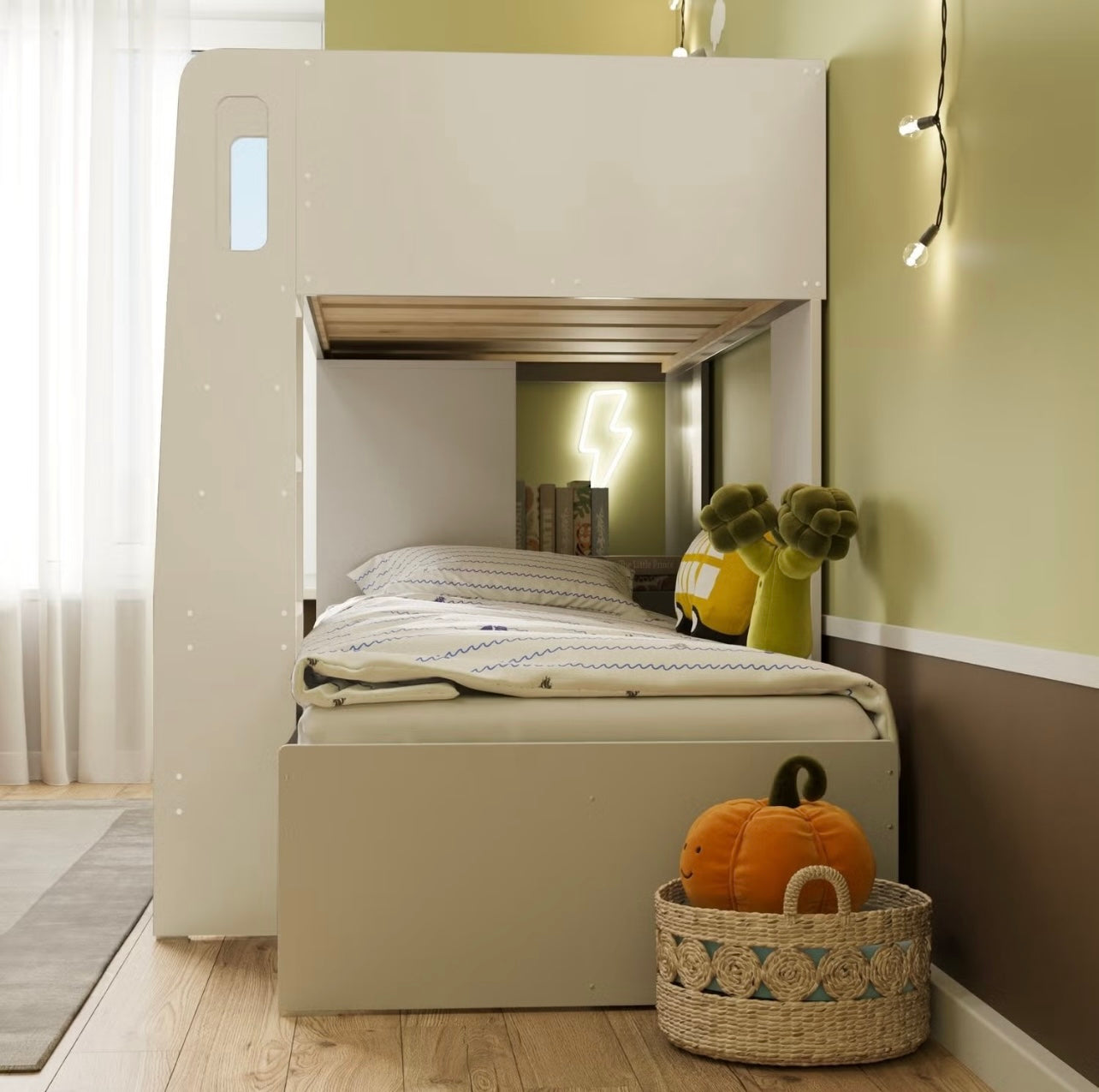 Kids Bunk Bed with Storage and Shelf