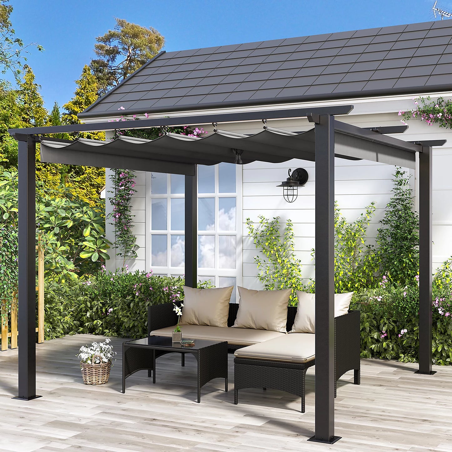 Pergola with Retractable Canopy Roof Garden Outdoor Patio