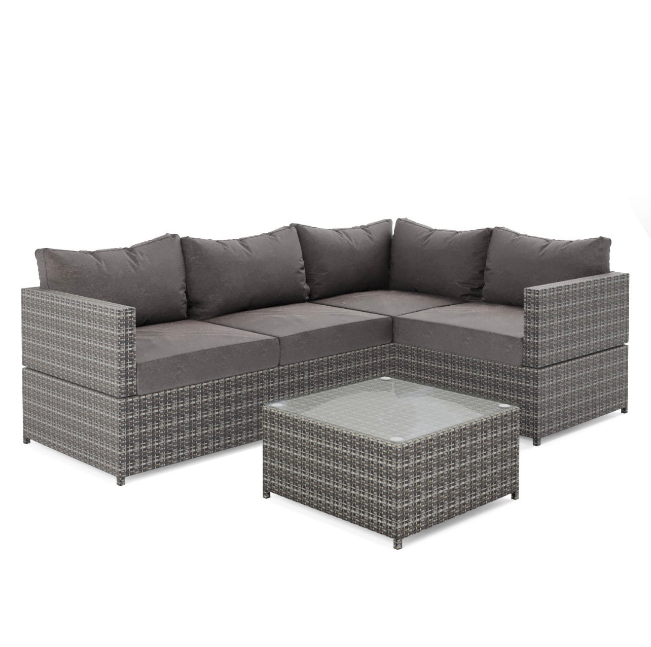 Rattan Garden Sofa Set in Grey with Cushions and Table Outdoor Patio