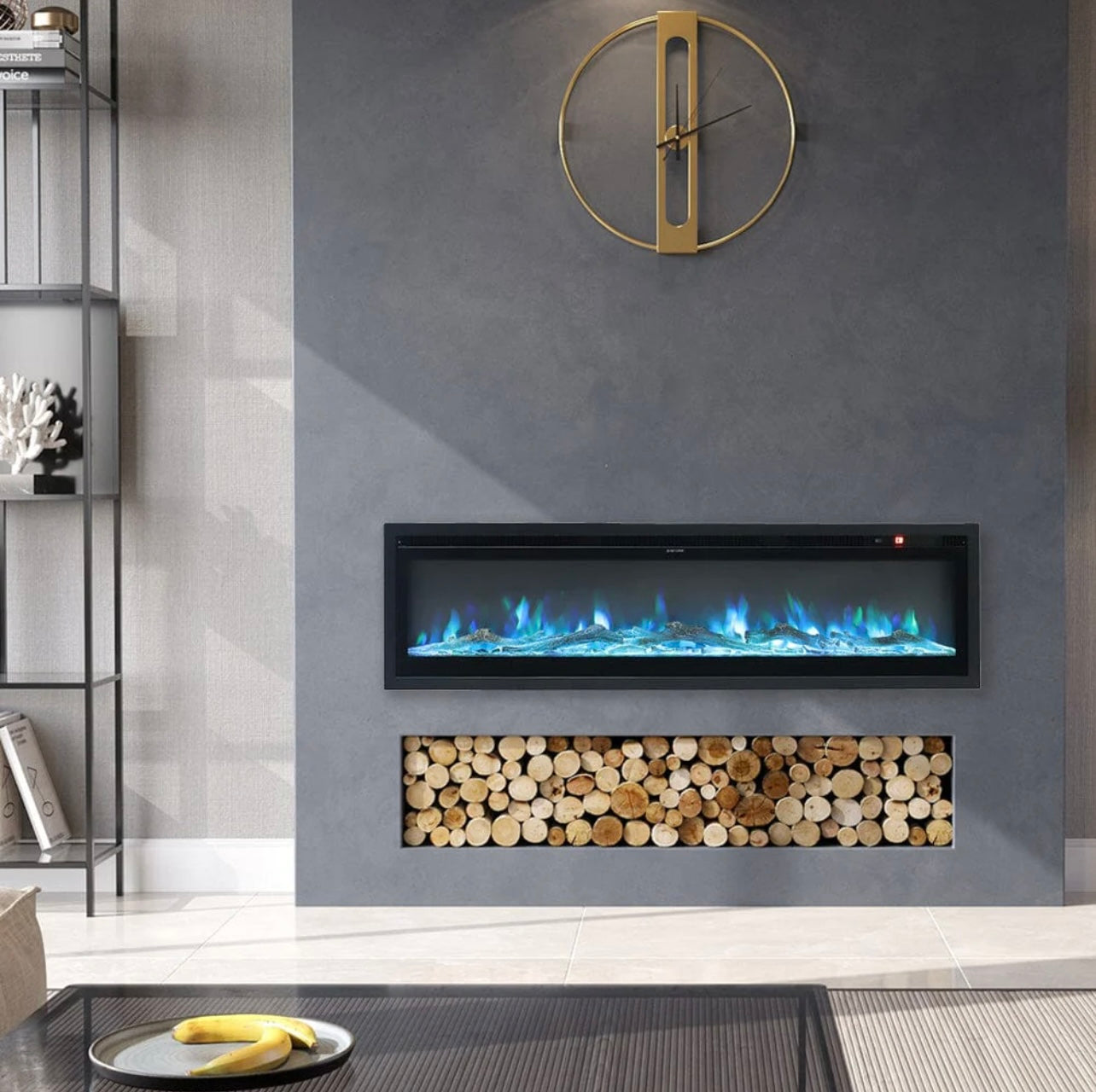 Electric Fire Black 60 Inch Media Wall Inset with LED Flames