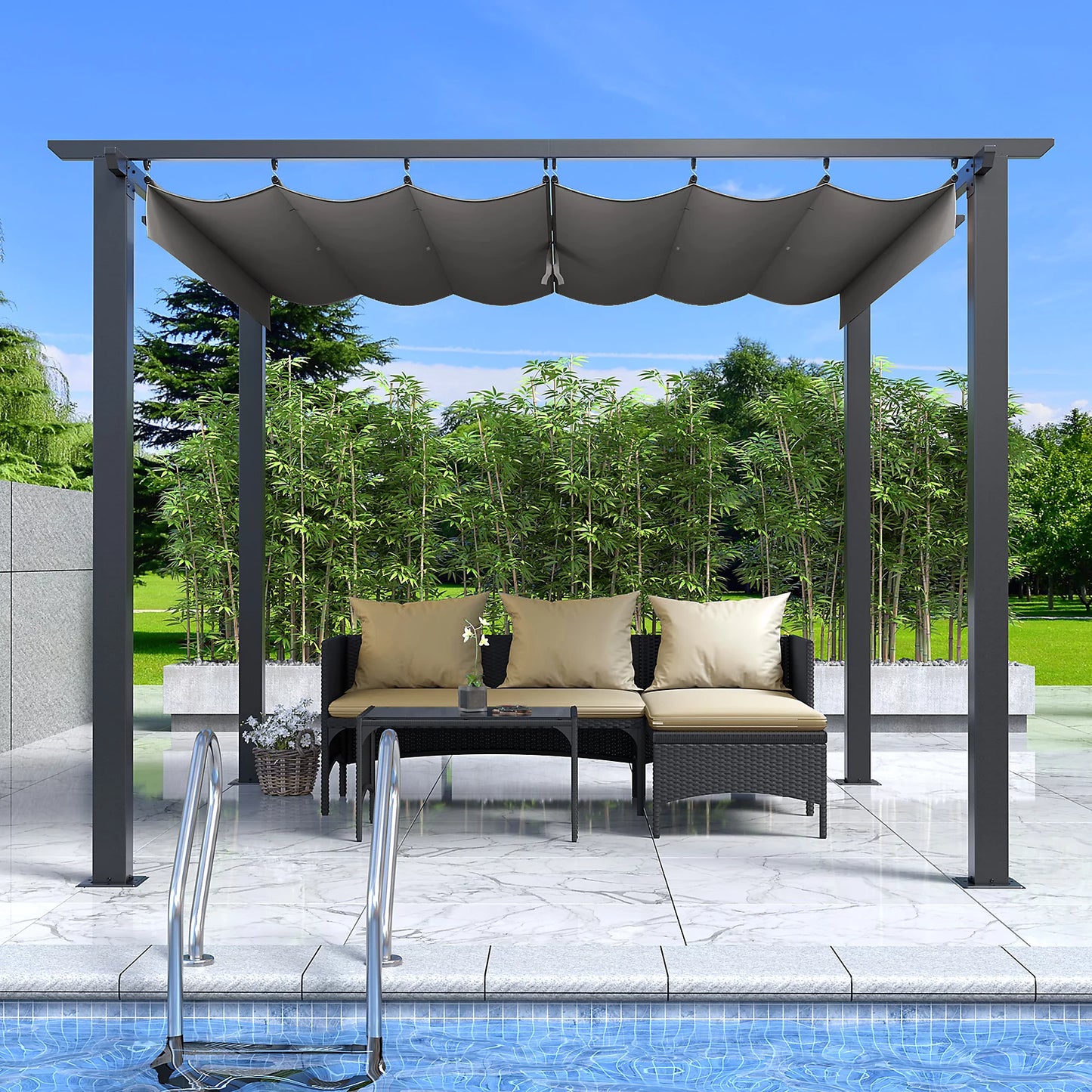 Pergola with Retractable Canopy Roof Garden Outdoor Patio