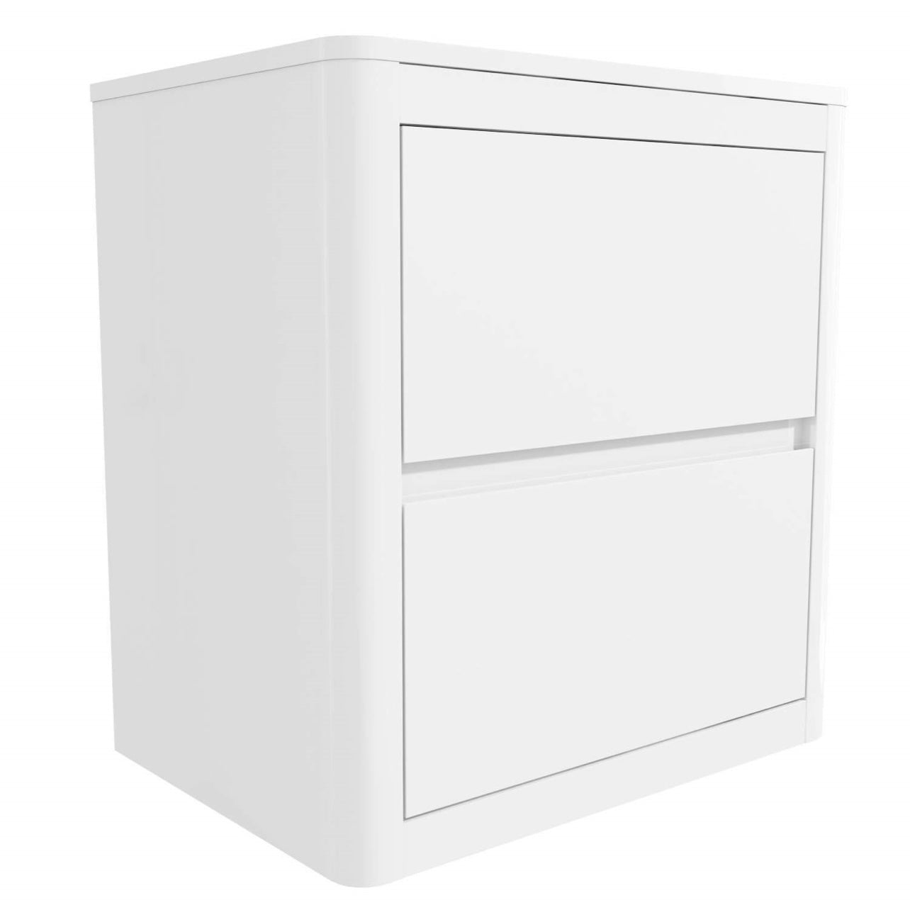 White Bedside Table with 2 Drawers and Curved Edges