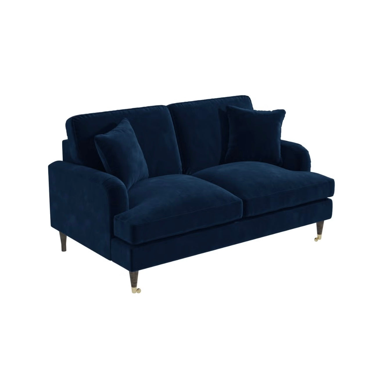 Velvet Sofa 2 Seater in Blue with Cushions