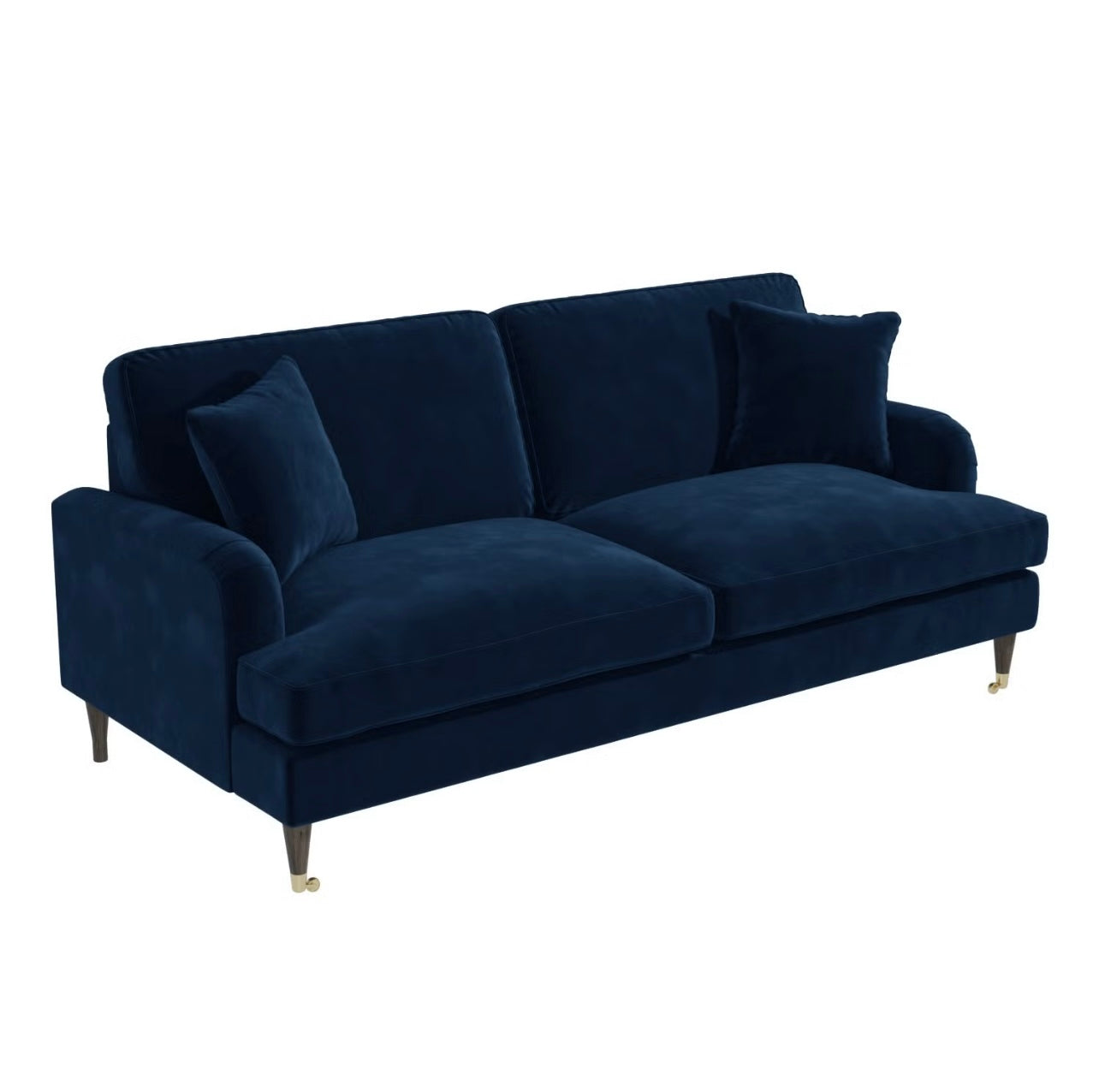 Velvet Sofa 3 Seater in Blue with Cushions