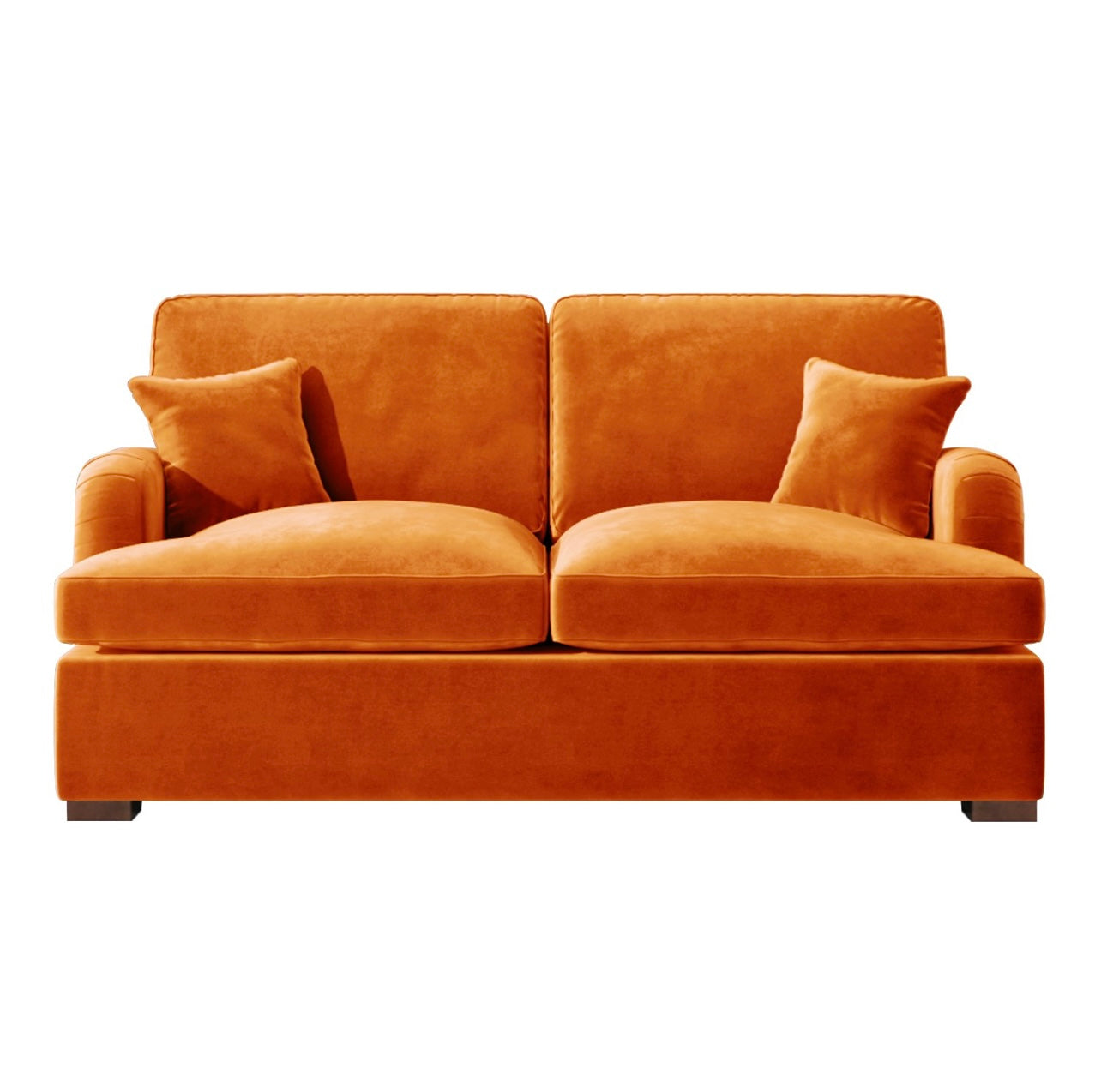 Orange Sofa Bed 2 Seater in Velvet with Cushions