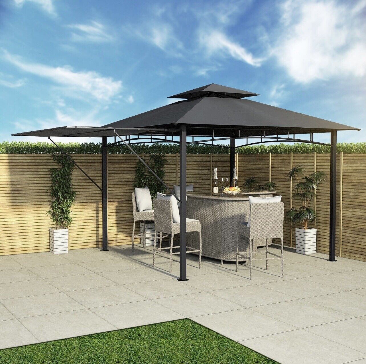 Steel Gazebo in Black and Grey with Ventilated Roof Outdoor Garden Patio