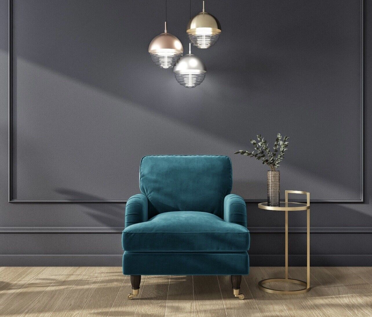 Velvet Plush Armchair Upholstered in Blue