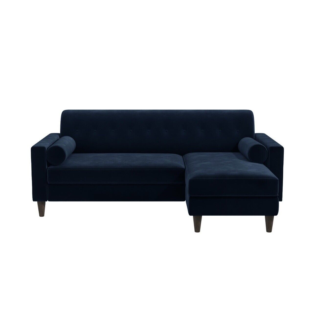 Velvet Corner Sofa in Blue with Bolster Cushions