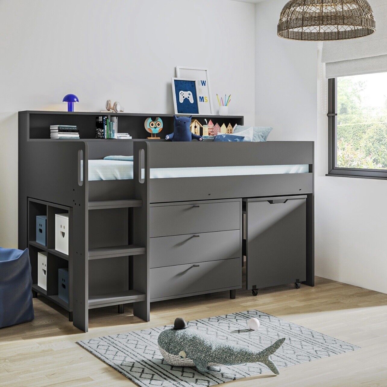 Mid Sleeper Cabin Bed with Drawers and Built in Desk
