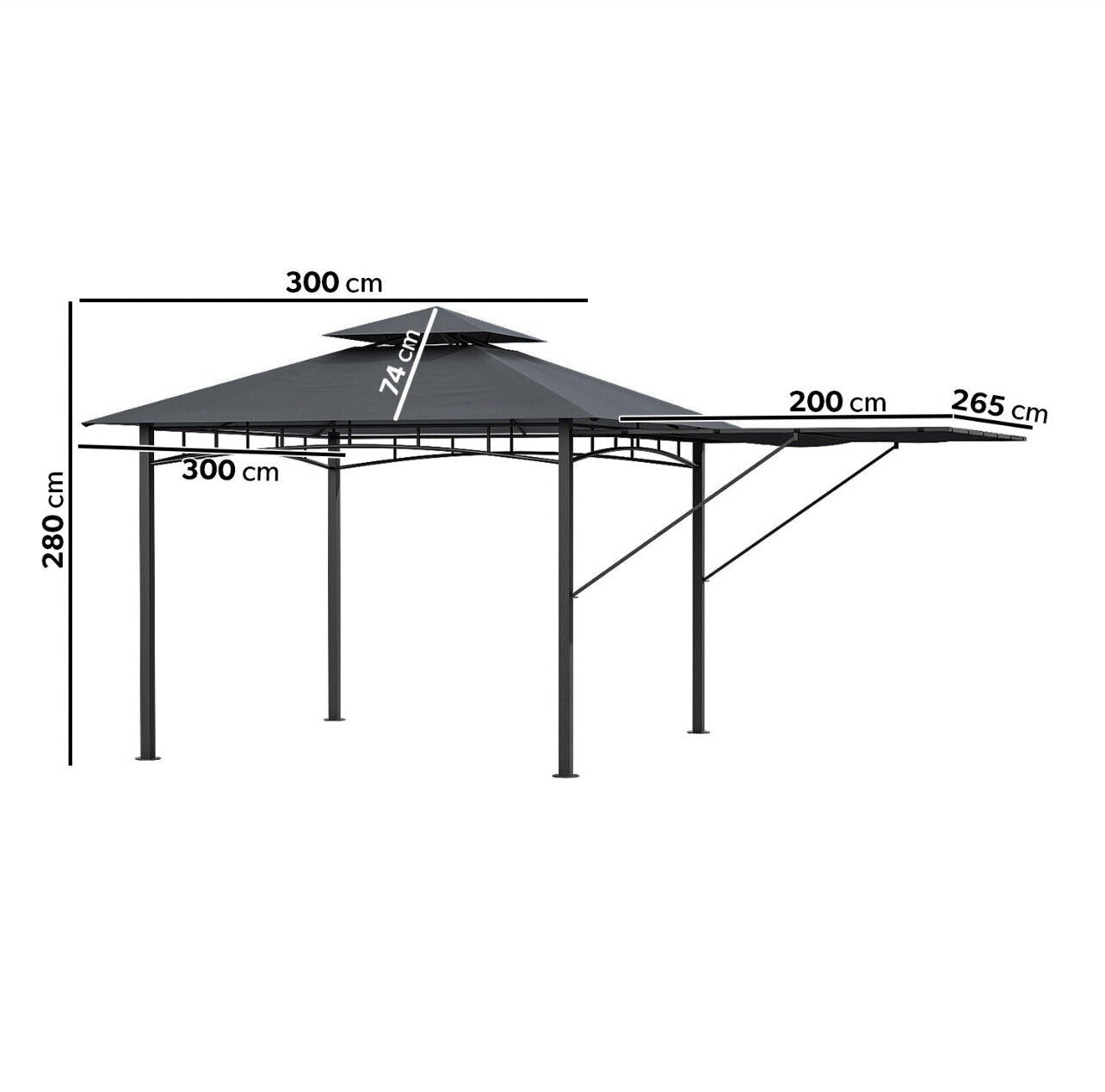 Steel Gazebo in Black and Grey with Ventilated Roof Outdoor Garden Patio