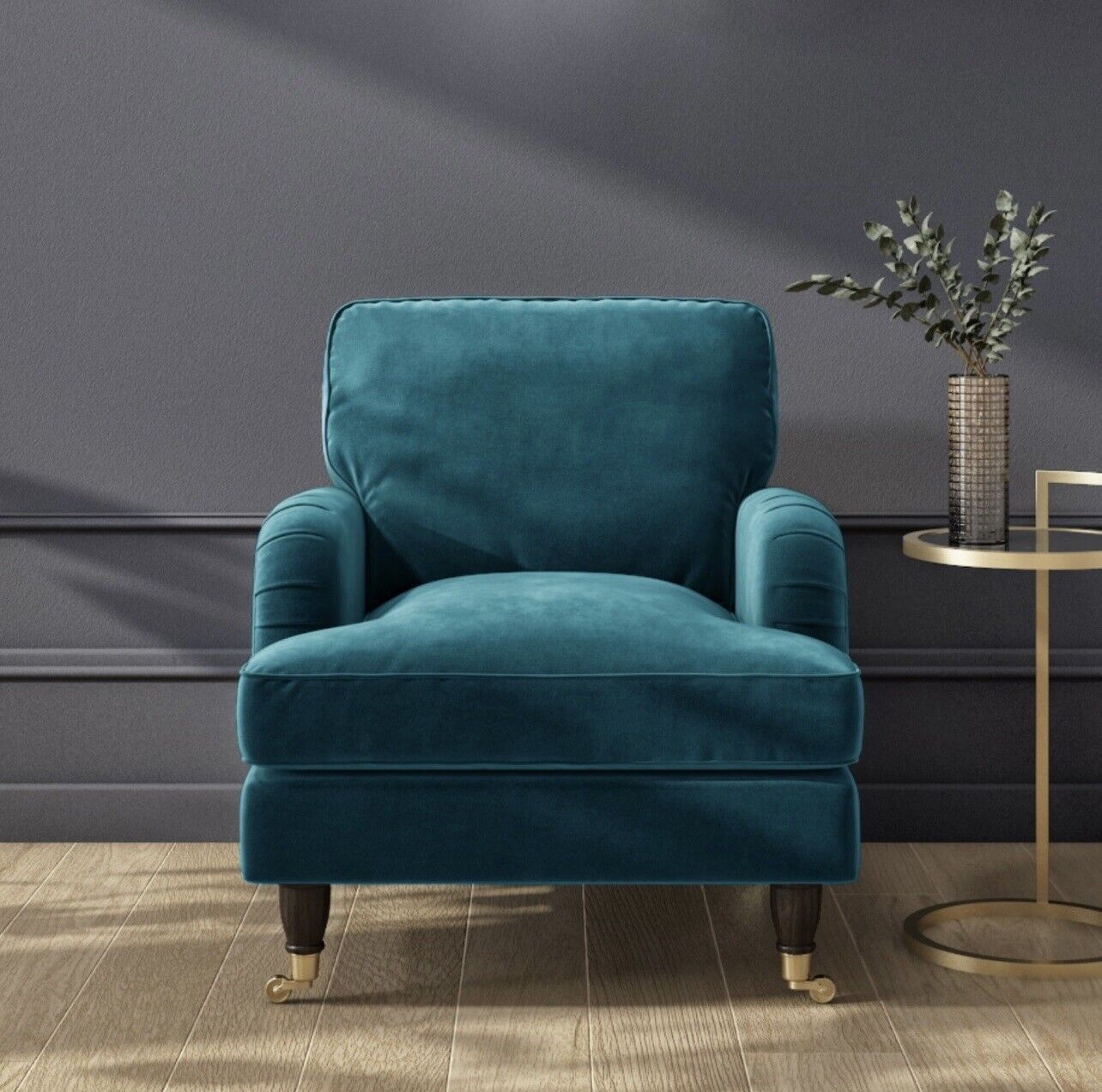 Velvet Plush Armchair Upholstered in Blue
