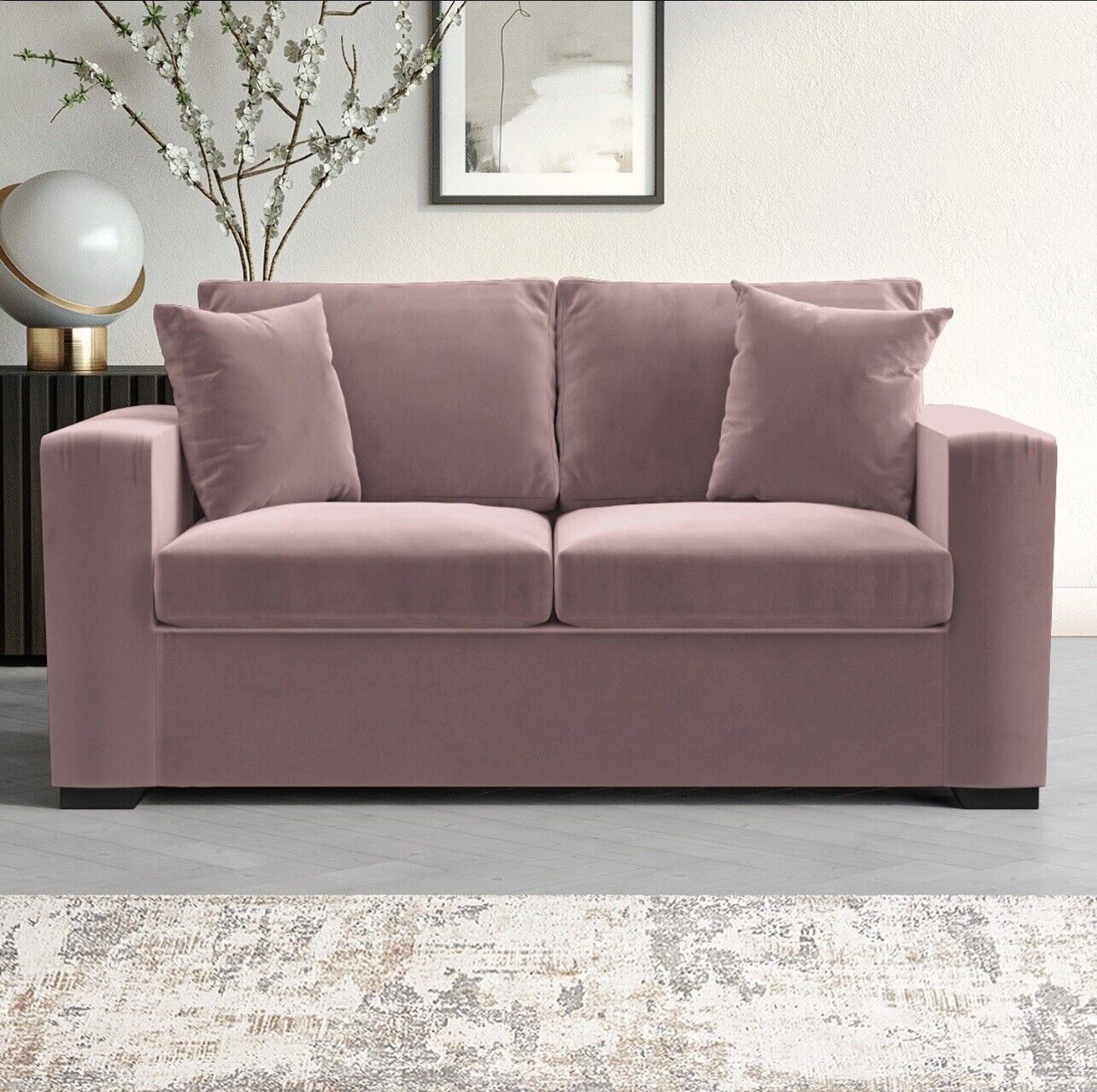 Sofa Bed 2 Seater in Velvet with Cushions