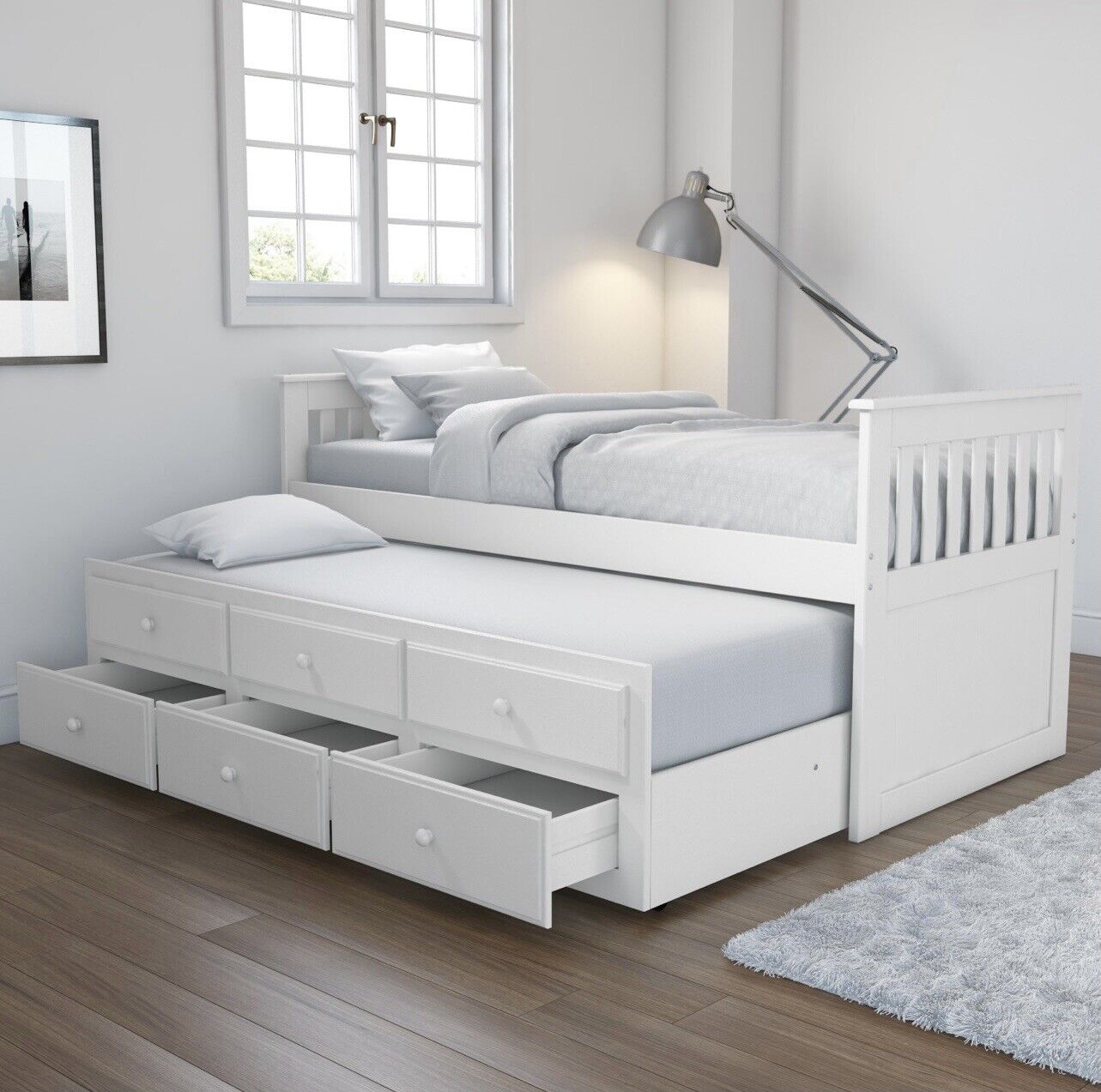 White Guest Bed with Pull Out Trundle