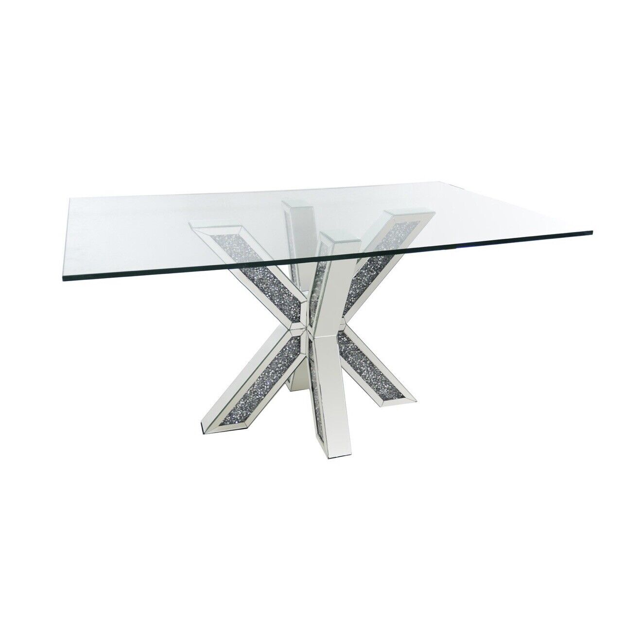 Glass Dining Table with Mirrored Glitter Legs
