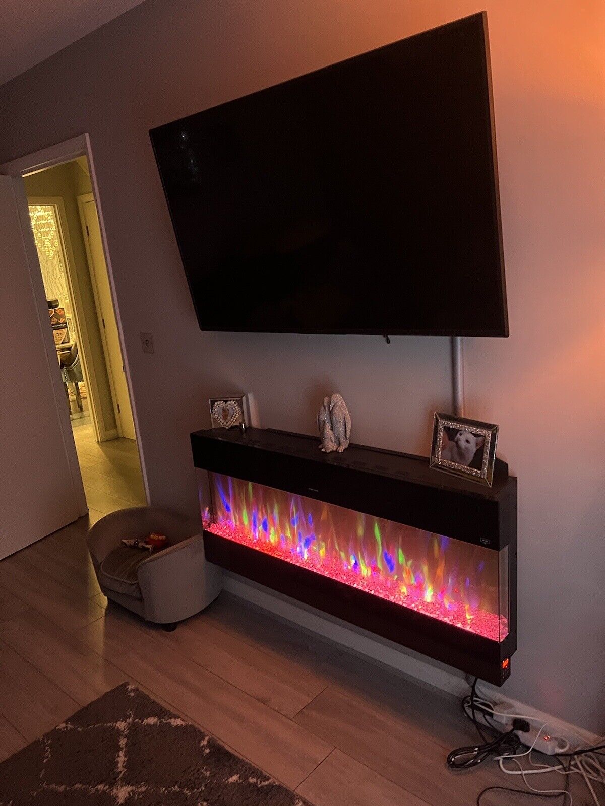 Electric Fire Black 60 Inch Inset with LED Flames