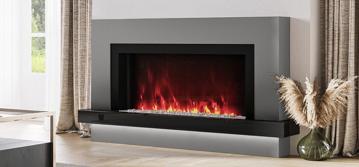Electric Fireplace in Grey with LED Flames and Remote Control
