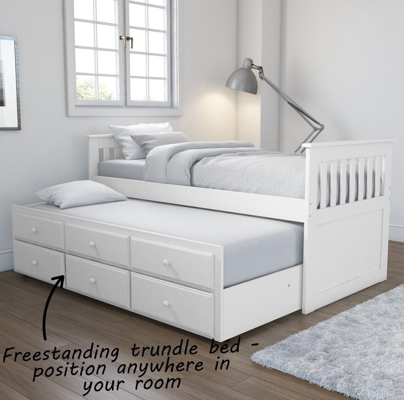 White Guest Bed with Pull Out Trundle