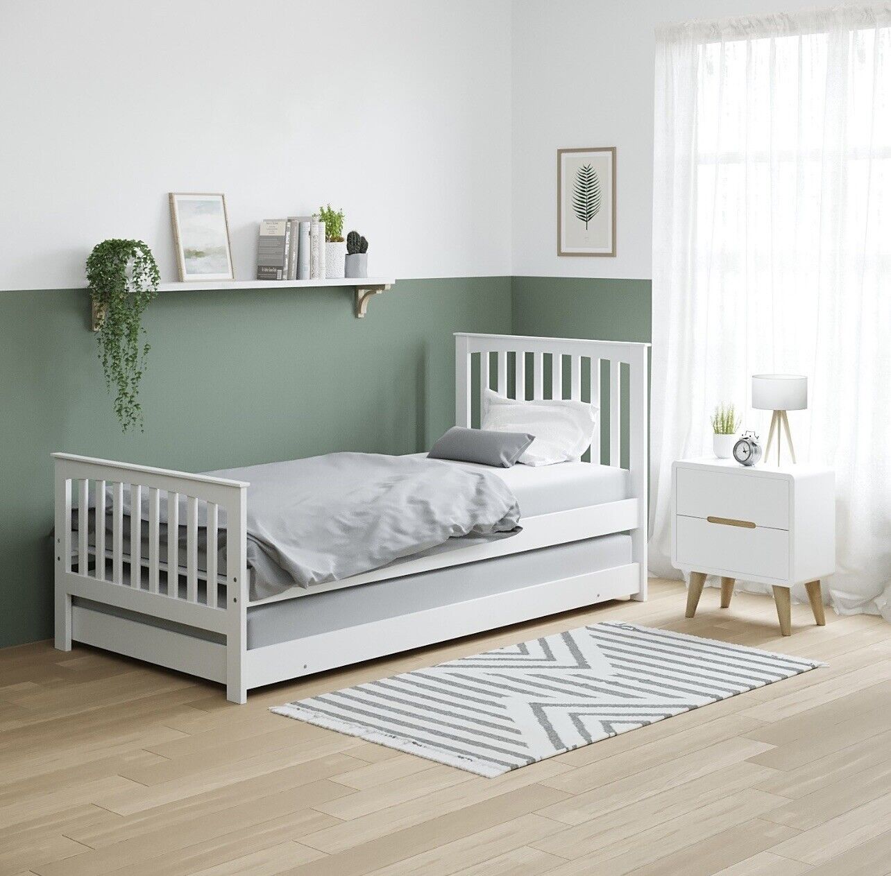 Guest Bed in White with Pull Out Trundle