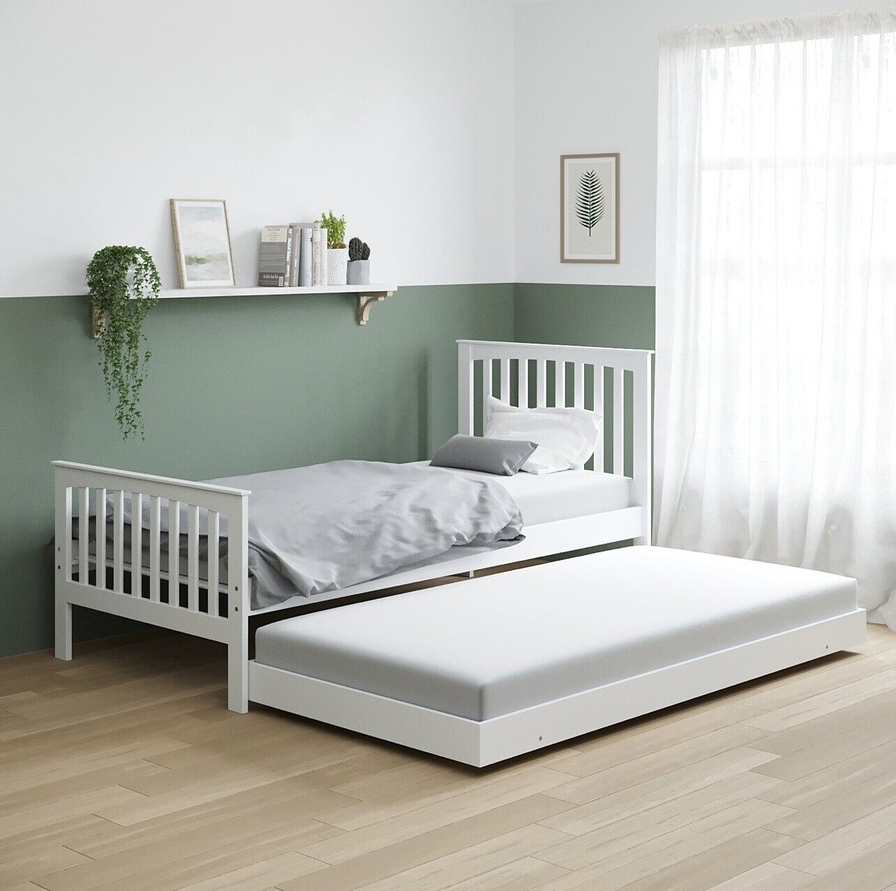 Guest Bed in White with Pull Out Trundle