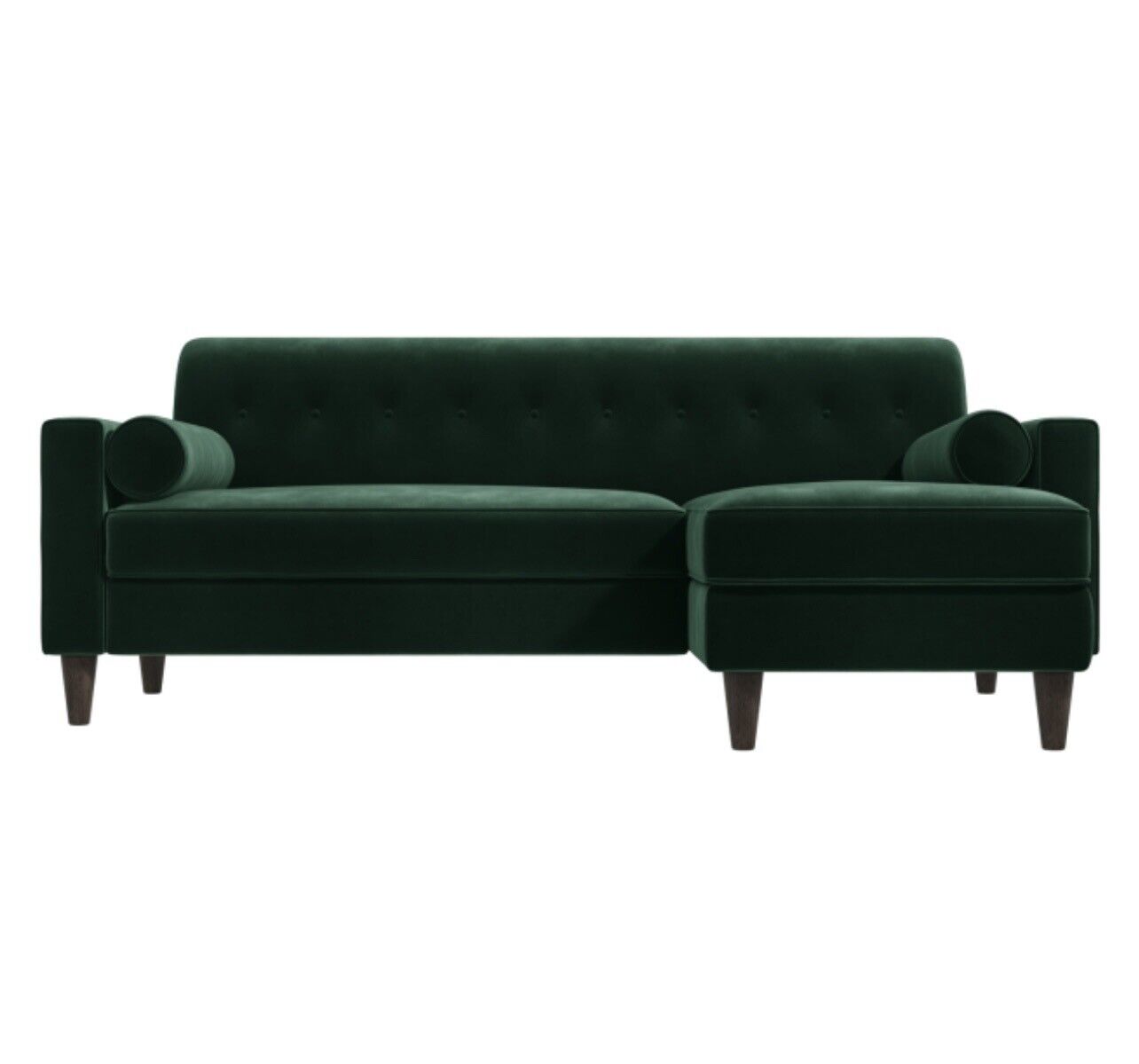Velvet Corner Sofa in Green with Bolster Cushions