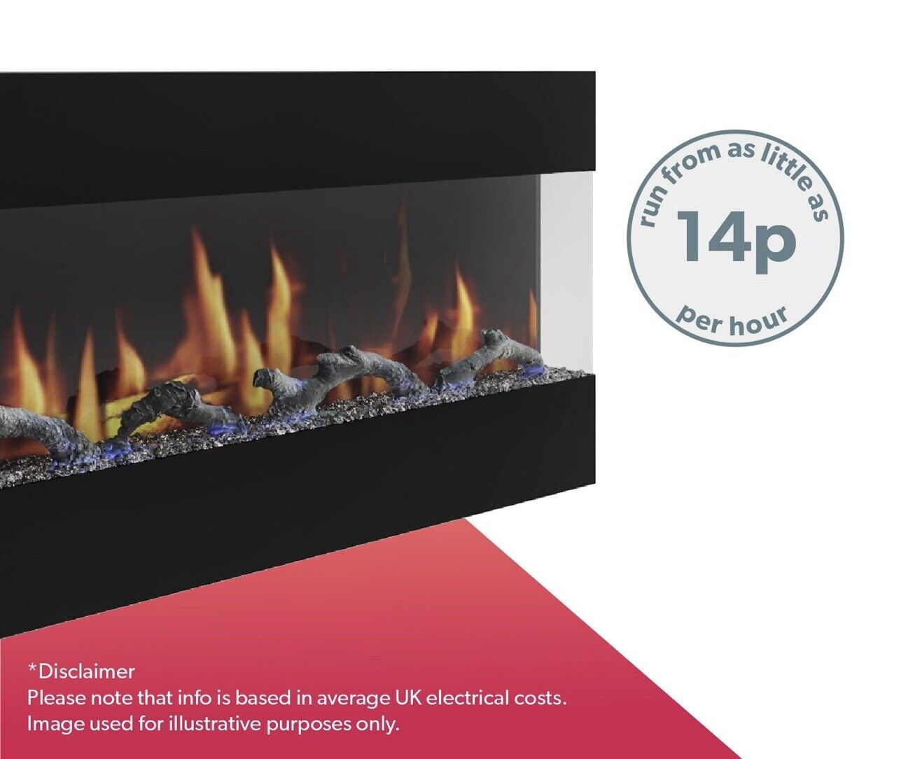 Electric Fire in Black with LED Flames Wall Mounted Inset